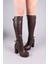 Ulza Strech Garnili Tokalı Topuklu Çizme Kahverengi 3