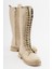 Kaydırmaz Çok Bağcıklı Fermuarlı Çizme Bej Cilt 1
