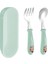 Yeşil Renk Kedi Model Premium Çocuk Bpa'sız Silikon Saplı Paslanmaz Çelik Uçlu Çatal-Kaşık, (9+ Ay 1