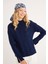 Kadın Regular Fit Klasik Kesim Yarım Balıkçı Yaka Örgü Desenli Lacivert Kazak 5