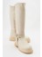 Kaydırmaz Halkalı Fermuarlı Çizme Bej Cilt 1