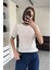 Renk Detay Triko Tshirt- Ekru 5