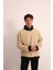 Erkek Bej Fermuarlı Yaka ve Kol Ucu Siyah Garni Detaylı Sweatshirt 3