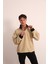 Erkek Bej Fermuarlı Yaka ve Kol Ucu Siyah Garni Detaylı Sweatshirt 4