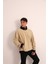 Erkek Bej Fermuarlı Yaka ve Kol Ucu Siyah Garni Detaylı Sweatshirt 5