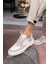 Zero Kadın Bej Gercek Deri Taş Detayli Deri Sneaker 2