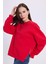 Kadın Oversize Geniş Kesim Pamuklu 3 Iplik Bisiklet Yaka Kırmızı Sweatshirt 1