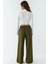 Kadın Modal Touch Pile Detaylı Geniş Paça Pantolon Haki Yeşil 7