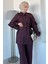Pelerinli Broş Detaylı Kuşaklı Tunik Bel Lastikli Pantolon Tesettür Ikili Takım P-00018879 1