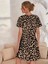 Kadın Kısa Kollu Bisiklet Yaka Leopa Desen Süprem Elbise 3