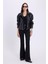 Kadın Slim Fit Dar Kesim Geniş Paça Fermuarlı siyah Pantolon 4