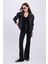 Kadın Slim Fit Dar Kesim Geniş Paça Fermuarlı siyah Pantolon 5