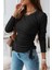 Mdb Kadın Uzun Kollu Bisiklet Yaka Yanları ve Kolları Büzgülü Kadife Bluz 1