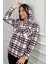 Kadın Kapüşonlu Ekose Desenli Metal Düğmeli Cepli Gömlek 3