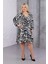 Kadın Siyah Beyaz Zebra Desen Kruvaze Yaka Esnek Bel Büyük Beden Elbise 1