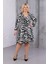 Kadın Siyah Beyaz Zebra Desen Kruvaze Yaka Esnek Bel Büyük Beden Elbise 2