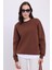 Kadın Oversize Geniş Kesim Pamuklu Yumuşak Dokulu Içi Polarlı Basic Kahverengi Bisiklet Yaka Sweatshirt 1
