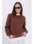 Kadın Oversize Geniş Kesim Pamuklu Yumuşak Dokulu Içi Polarlı Basic Kahverengi Bisiklet Yaka Sweatshirt 2