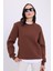 Kadın Oversize Geniş Kesim Pamuklu Yumuşak Dokulu Içi Polarlı Basic Kahverengi Bisiklet Yaka Sweatshirt 5