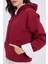 Kadın Oversize Geniş Kesim Pamuklu Yumuşak Dokulu Içi Polarlı Basic Bordo Kapüşonlu Sweatshirt 3