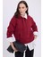 Kadın Oversize Geniş Kesim Pamuklu Yumuşak Dokulu Içi Polarlı Basic Bordo Kapüşonlu Sweatshirt 4