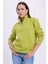 Kadın Relax Fit Rahat Kesim Pamuklu Içi Polarlı Yarım Fermuarlı Yeşil Dik Yaka Sweatshirt 1