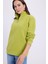 Kadın Relax Fit Rahat Kesim Pamuklu Içi Polarlı Yarım Fermuarlı Yeşil Dik Yaka Sweatshirt 2