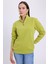 Kadın Relax Fit Rahat Kesim Pamuklu Içi Polarlı Yarım Fermuarlı Yeşil Dik Yaka Sweatshirt 4