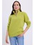 Kadın Relax Fit Rahat Kesim Pamuklu Içi Polarlı Yarım Fermuarlı Yeşil Dik Yaka Sweatshirt 5