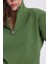 Kadın Relax Fit Rahat Kesim Pamuklu Içi Polarlı Yarım Fermuarlı Yeşil Dik Yaka Sweatshirt 3