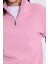 Kadın Relax Fit Rahat Kesim Pamuklu Içi Polarlı Yarım Fermuarlı Lila Dik Yaka Sweatshirt 3