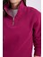 Kadın Relax Fit Rahat Kesim Pamuklu Içi Polarlı Yarım Fermuarlı Fuşya Dik Yaka Sweatshirt 3
