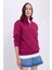 Kadın Relax Fit Rahat Kesim Pamuklu Içi Polarlı Yarım Fermuarlı Fuşya Dik Yaka Sweatshirt 5