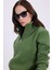 Kadın Relax Fit Rahat Kesim Pamuklu Içi Polarlı Yarım Fermuarlı Yeşil Dik Yaka Sweatshirt 2
