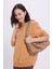 Kadın Oversize Geniş Kesim %100 Pamuk Basic Camel Bisiklet Yaka Sweatshirt 1