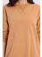 Kadın Oversize Geniş Kesim %100 Pamuk Basic Camel Bisiklet Yaka Sweatshirt 3