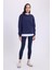 Kadın Oversize Geniş Kesim Pamuklu Yumuşak Dokulu Içi Polarlı Basic Lacivert Bisiklet Yaka Sweatshirt 4