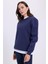 Kadın Oversize Geniş Kesim Pamuklu Yumuşak Dokulu Içi Polarlı Basic Lacivert Bisiklet Yaka Sweatshirt 5