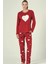 Kırmızı Kalp Baskılı Ev Temalı Uzun Kollu Kadın Pijama Takımı 1