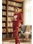 Kırmızı Kalp Baskılı Ev Temalı Uzun Kollu Kadın Pijama Takımı 2