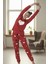 Kırmızı Kalp Baskılı Ev Temalı Uzun Kollu Kadın Pijama Takımı 4