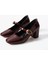 BA04593 Bordo Rugan Toka Kemer 5 cm Topuklu Ayakkabı - 41 3
