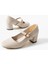 BA04593 Bej Cilt Toka Kemer 5 cm Topuklu Ayakkabı - 39 4