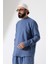 Erkek Müslin Hakim Yaka Uzun Kollu Düğmeli Gömlek, Hac Umre Kıyafeti - Mavi (Ans) 2