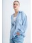 Kadın Düşük Omuzlu Owersize Gömlek Bebe Mavi 4