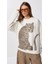 Kadın Leopar Figürlü Kolu Yazı Baskılı Sweatshirt Ekru 1
