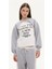 Kadın Match Detaylı Baskılı Bisiklet Yaka Sweatshirt Gri 1