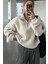 Kadın Ultra Isı Peluş Sherpa Oversize Yarım Metal Fermuar Lastik Ayarlı Polar Sweatshirt 1