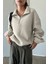 Kadın Ultra Isı Peluş Sherpa Oversize Yarım Metal Fermuar Lastik Ayarlı Polar Sweatshirt 2