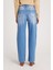 Kadın Regular Fit Klasik Kesim Pamuklu Bol Paça Mavi Jean Pantolon 7